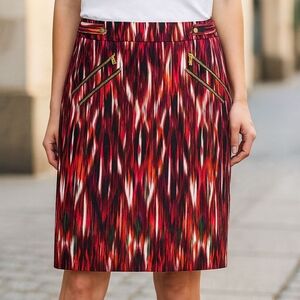 Calvin Klein Pencil Skirt Sz 10 Multicolor Print Gold Zippers
